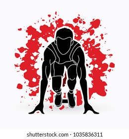 Athlete runner, A man prepare start running action designed on splash ink graphic vector