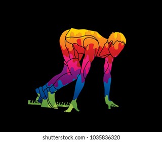 Athlete runner, A man prepare start running action designed using colorful graphic vector
