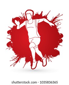 Athlete runner, A man runner running  designed on splatter blood background graphic vector