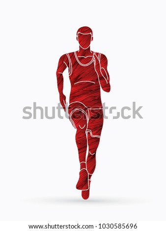 Athlete runner, A man  runner running front view designed using grunge brush graphic vector