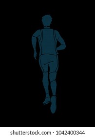 Athlete runner, running back view designed using dots pixels graphic vector