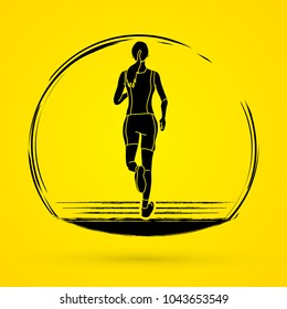 Athlete runner, running back view graphic vector