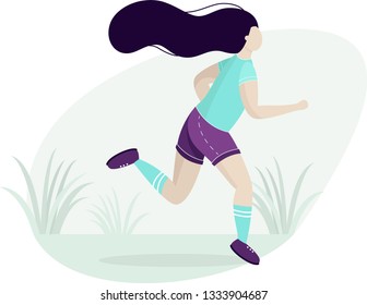 Athlete runner. Running girl. In flat style. Woman doing training outdoor. Vector illustration