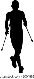 athlete runner running mountain marathon trekking poles black silhouette