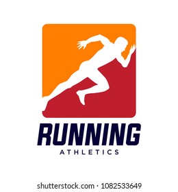 Athlete runner silhouette Logo design vector template. Sport Athletics running icon Negative space style
