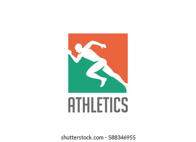 Athlete runner silhouette Logo design vector template.
Sport Athletics running icon Negative space style