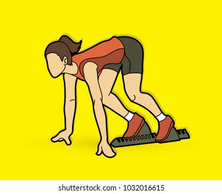 Athlete runner, A woman prepare start running action graphic vector