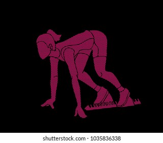 Athlete runner, A woman prepare start running action designed using geometric pattern graphic vector