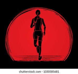 Athlete runner, A woman runner running designed on sunlight background graphic vector