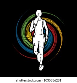 Athlete runner, A woman runner running designed on spin wheel background graphic vector