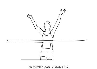 athlete runner young woman finish line ribbon victory celebration joy lifestyle line art