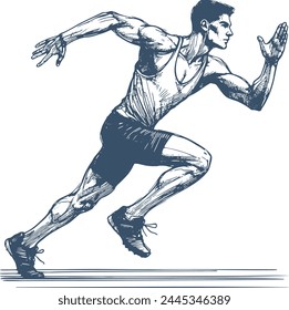 athlete running forward vector sketch drawing