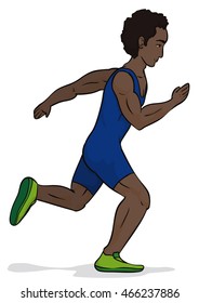 Athlete running at high speed to set a new record in athletics race.