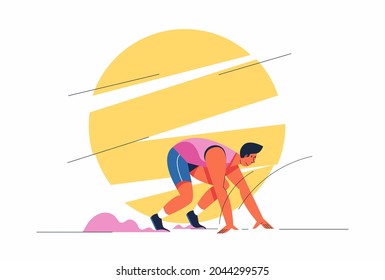 Entrenamiento deportivo de atleta de corredor de hombre o velocista, ilustración vectorial de caricatura atlética