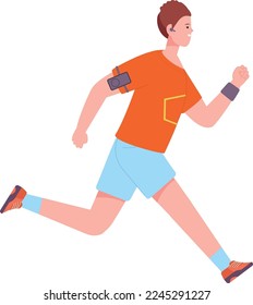 Athlete running on marathone. Active young man exercising isolated on white background