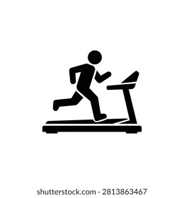 Athlete running on a motorized treadmill representing indoor cardio workout, endurance training and active gym exercise, black and white fitness vector