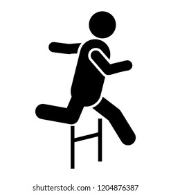 An athlete running on a track with obstacles denoting athletics icon