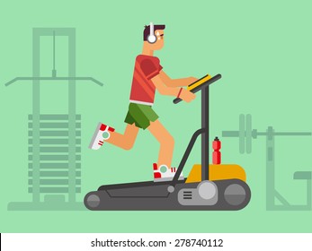 Athlete running on a treadmill concept flat vetor illustration