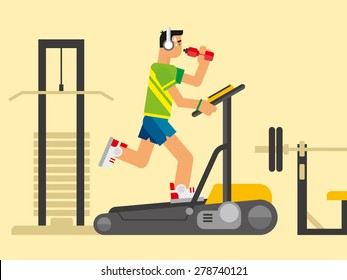 Athlete running on a treadmill concept flat vetor illustration