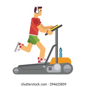 Athlete running on a treadmill concept flat vetor illustration