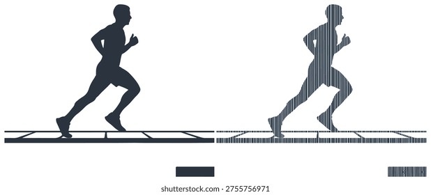 Athlete running pose, motion graphic, sports silhouette, lined drawing, active lifestyle.