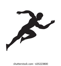 Athlete running silhouette black isolated on white background art creative vector