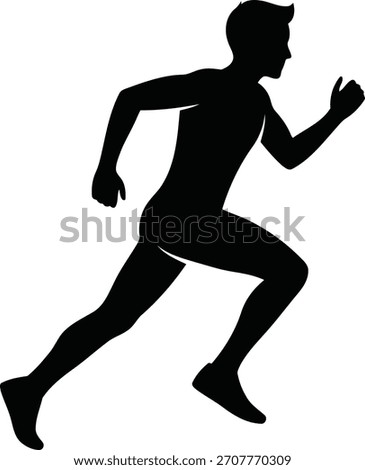 Athlete running silhouette, dynamic sprint on white background