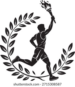 Atleta correndo com tocha dentro da coroa de louro Vetor, ilustração