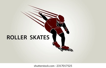 El atleta corre en patines de ruedas. Logotipo. El emblema. Ilustración vectorial.