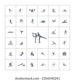 athlete set of silhouette with figure skating, running sportsman, yoga