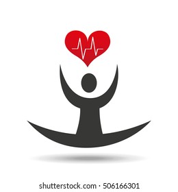 athlete silhouette flexible heart beat vector illustration