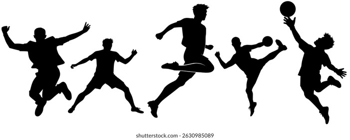Athlete Silhouette Vector Set – Dynamic Male Sports Poses in Motion for Fitness Posters, Team Sports Designs, Action Graphics, Workout Icons, and Youth Athletic Branding Projects

