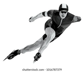 athlete skater in speed skating black and white low poly