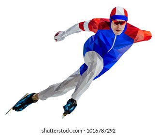 athlete skater in speed skating low poly color silhouette