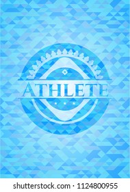 Athlete sky blue emblem with triangle mosaic background