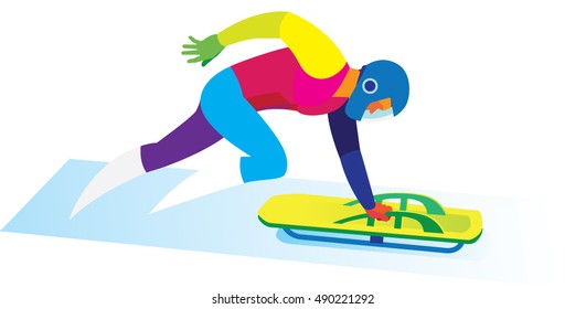 athlete with sled getting to roll down the hill