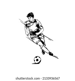 Athlete soccer player runs with the ball. Vector silhouette illustration. The character.