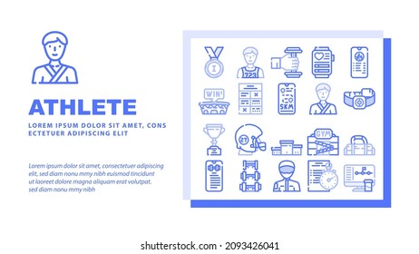 Athlete Sport Equipment And Award Landing Web Page Header Banner Template Vector Rugby Player Athlete Protective Helmet And Sportive Bag, Fitness Bracelet Gadget And Exercise Description Illustration