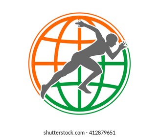 athlete sport sprinter globe run silhouette