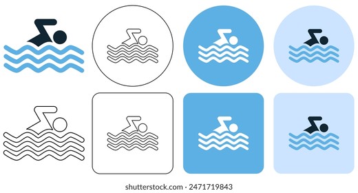 Athlet Sport Schwimmen in Lake River Sea Pool, Wasser und Mensch, Rasse Sport Zeichen Symbol Symbol UI und UX Design, Glyphen und Strich Linie Symbol