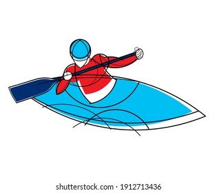 Athlete sports kayaking.  Linear geometric design