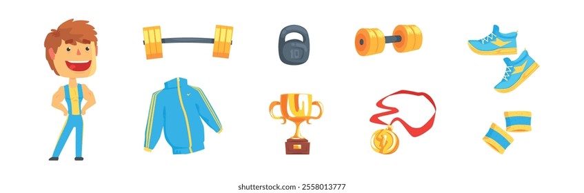 Athlete and Sportsman Object and Element Vector Set