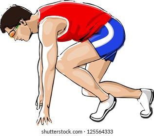 Athlete Sprinting Isolated on White Background