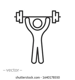 athlete squats with barbell icon, deadlift, workout squat, fitness, thin line web symbol on white background - editable stroke vector illustration eps10