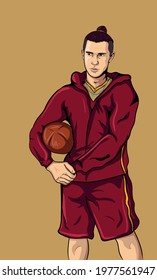 the athlete stands holding the ball in his hands vector illustration