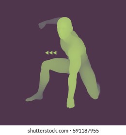 Athlete at Starting Position Ready to Start a Race. Runner Ready for Sports Exercise. Human Body Wire Model. Sport Symbol. 3d Vector Illustration. 
