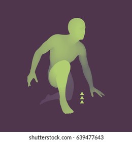 Athlete at Starting Position Ready to Start a Race. Runner Ready for Sports Exercise. Sport Symbol. 3d Vector Illustration. 