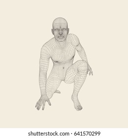 Athlete at Starting Position Ready to Start a Race. Runner Ready for Sports Exercise. Sport Symbol. 3d Vector Illustration. 