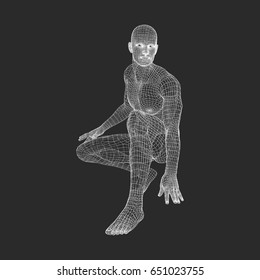 Athlete at Starting Position Ready to Start a Race. Runner Ready for Sports Exercise. Human Body Wire Model. Sport Symbol. 3d Vector Illustration. 
