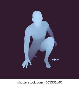 Athlete at Starting Position Ready to Start a Race. Runner Ready for Sports Exercise. Sport Symbol. 3d Vector Illustration. 